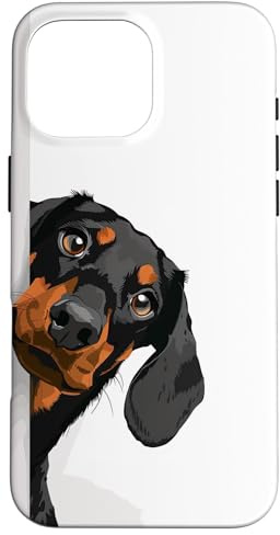 Black and Tan Dachshund Peeking Around Corner Dog Lovers Case for iPhone 16 Pro Max