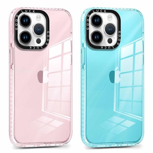 Yoedge 2 Pezzi Cover per iPhone 13 Pro 6,1, Ultra Sottile Trasparente Morbida Flessibile TPU Custodia in Silicone Slim Antiurto Protettiva Case per Donne Ragazza per iPhone 13 Pro, Rosa + Blu