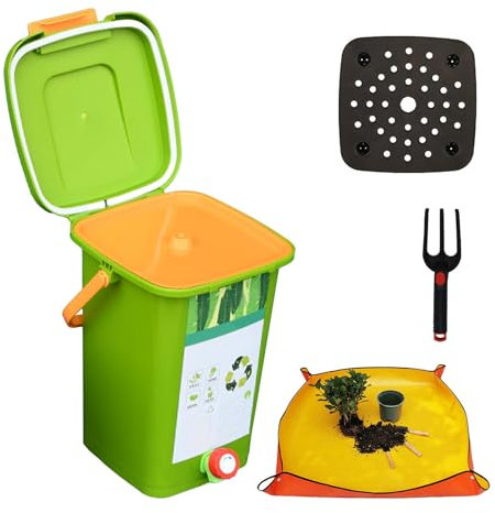Poubelle à compost de cuisine de 10 L, design peu encombrant, avec couvercle, facile à transporter