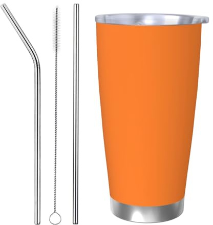 FJWSLCH 20oz Stainless Steel Tumbler with Lid and Straw Travel Coffee Mug Vacuum Insulated Travel Mug Double Wall Car Cup Thermal Mug Beauty Burnt Orange Tumblers Gifts for Women Men