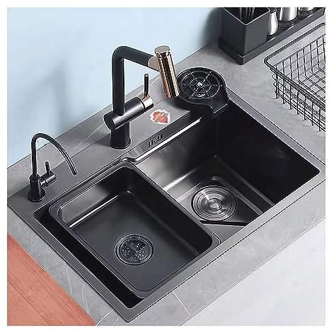 QWPYDXN Fregadero de Cocina de Gran Capacidad, Fregadero de Barra con Lavadora de Tazas de Alta presión, Fregadero de un Solo Cuenco, Lavabo para Verduras Fregadero sobre Encimera