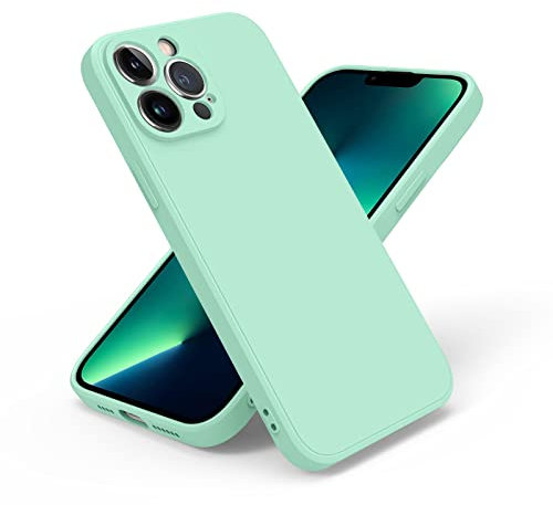 Vancle Coque Compatible pour iPhone 13 Pro Max, Étui en Silicone avec Doublure en Microfibre Souple, Conception Spéciale de Bord Droit (Vert Clair)