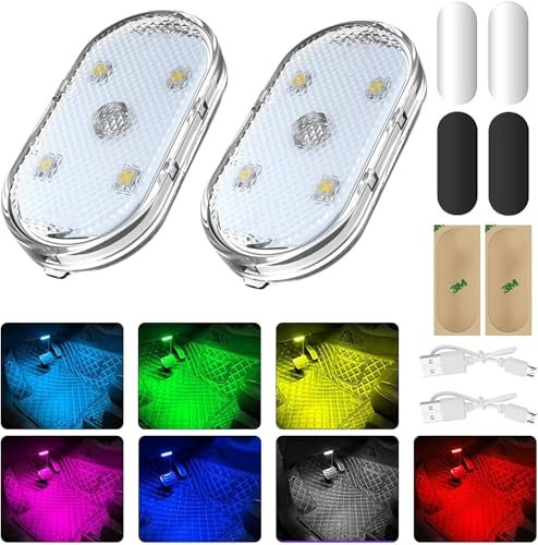 2 Stück Auto Led Innenbeleuchtung,Auto Innenraumbeleuchtung,Auto Wiederaufladbaren Mobilen USB Touch Auto Zubehör,Mehrfarbige Led Atmosphäre Licht,Led Lampen fürs Auto