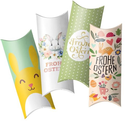 Geschenkschachteln für Ostern – als Gutschein Verpackung, Geldverpackung, für Süßigkeiten, kleine Geschenke – 4 Geschenkboxen im Set – 20 x 7 x 2,2 cm – Geschenkverpackungen mit Osterei – OSTERHASE
