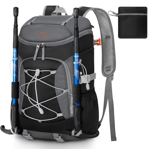 RAINSMORE Wanderrucksack Herren Damen 40L Wasserdichter Rucksack Groß Trekkingrucksack Leicht Faltbarer Reiserucksack für Wandern Radfahren Camping Reisen Sport Schwarz