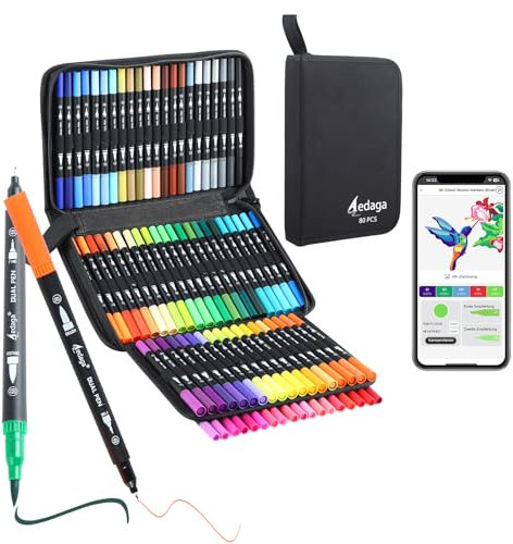 AEDAGA 80 Farben Nummerierte Filzstifte Set mit App, Dual Brush Pen Set (Pinsel & Feine Spitze) für Erwachsene & Kinder, Mandala Stifte für Ausmalbücher, Bullet Journal, Handlettering & Kalligraphie