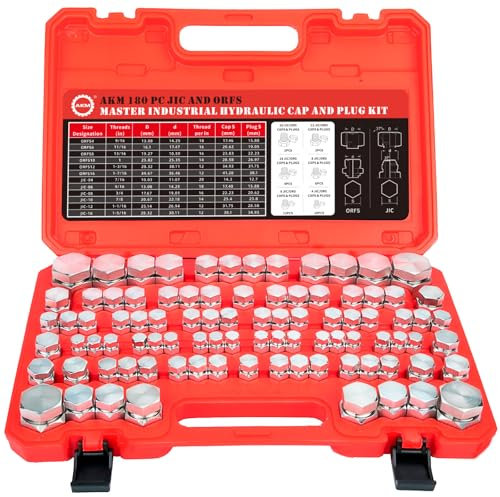 AKM JIC und ORFS Master industrielle Hydraulikkappe und Stopfen, Schlauch- und Rohrverschraubungs-Set, Kappe und Stecker-Set, Präzisionsgewinde in ORFS und 37° Armaturenbrett, Größen 4, 6, 8, 10, 12