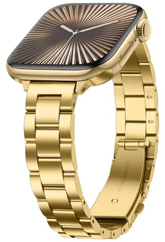 Anlinser Metallarmband Kompatibel mit Apple Watch Armband 42mm 41mm 40mm 38mm, Schmales Edelstahlarmband für iWatch Serie 10 9 8 7 6 5 4 3 2 1 SE (Gold)