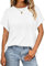Dressmine Ladies Top Ribbed Knit Round Neck Tee Short Sleeve T Shirts Summer Basic T-Shirt Loose Fit Tee White Small
