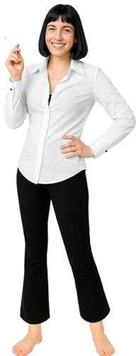 NUWIND Mia Wallace Kostüm für Damen, Bob-Perücke, weißes Hemd, schwarze ausgestellte Hose, gefälschte Zigaretten, Halloween, Party, Cosplay, Verkleidung (Blanc, M)