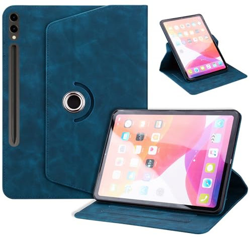 TEDTIKJT Cover per Samsung Galaxy Tab S10 Plus/S9+/S8+/S7+ 12.4 Custodia SM-X820 X810 X800 T970 Flip Pelle 360°Ruotabile Supporto Protezione Custodia con Auto Sveglia/Sonno,Business Blu