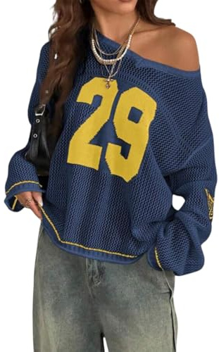Generisch Tshirt Damen Sommer Oversized Jersey Tops Schulterfrei Shirts | Schulterfreies Oberteil für Damen, V-Ausschnitt, 29 Nummer Grafik T-Shirt, Y2k, E-Girl, Ausgehen Jersey Tops