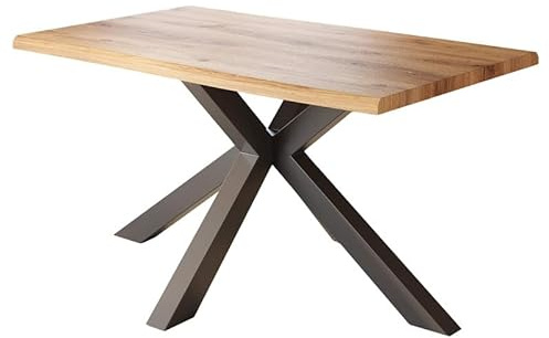 Loreno Esstisch 160 cm x 85 cm, MDF, Wildeiche-Optik Spider Gestell Schwarz | 4 cm Tischplatte; Perfekt für Esszimmer und Küche