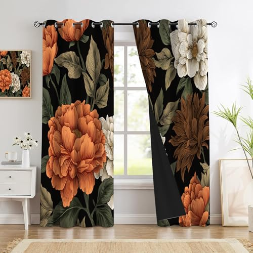 CAEITLRSO Vintage Flowers Curtains Eyelet Soft Thermal Insulated Noise Reducing Blackout Curtains Dahlias Ring Top Window Drapes for Bedroom Living Room 66.1 x 72 Inch 2 Panels