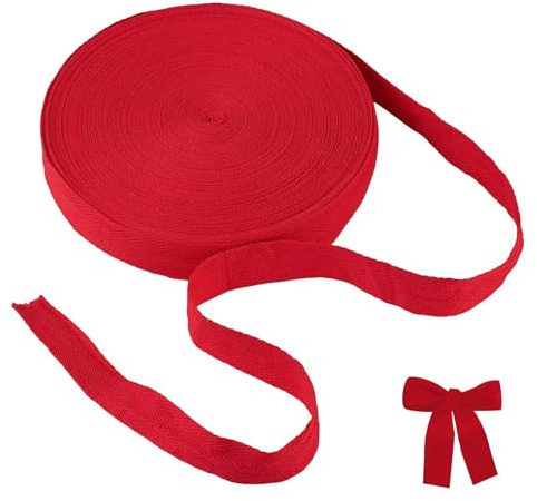 OUTALIZ Baumwollband Schrägband, 2cm x 45m Nahtband Gurtband Baumwolle, Baumwolle Köperband, Fischgrätenstich Baumwollband Gurtband, für DIY Projekten, Dekoration von Handtaschen(Rot)