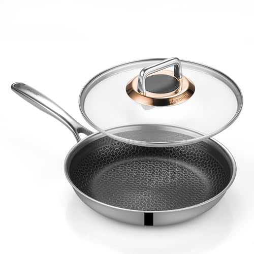 ZEROPAN Bratpfanne mit Deckel 26cm, Antihaft Bratpfannen Hybrid, kühl bleibender Griff, spülmaschinenfest, frei von PFAS, PFOA und PTFE, ofenfest bis 260 °C, kompatibel mit allen Herdarten