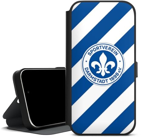 Handyhülle aus Leder schwarz kompatibel mit Apple iPhone 16 Pro Klapphülle mit Ständer Flip Case Offizielles Lizenzprodukt SV Darmstadt 98 Logo