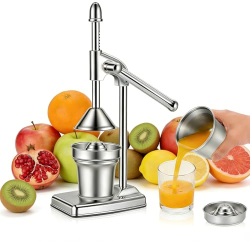 Manual Juicer Stainless Steel, Manual Citrus Juicer with Two Head, Heavy Duty Fruit Juice Maker for Home Kitchen, Fruit Press Citrus Lemon Orange Pomegranate Juicer