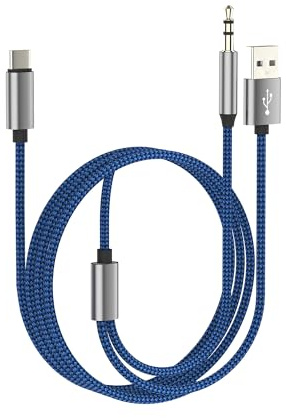 Aux Cable(1.2m)USB Charger Cord USB C Jack 3.5mm Adapter Audio Car Headphone Type C Male Stereo Extension Lead Splitter DAC for iPhone 17 16 15 Pro Max Compatible with Samsung Galaxy S25 Ultra Adaptor