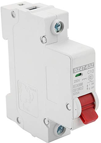 Hyuduo Disjoncteur DZ47-63Z-1P 10A DC, Interrupteur de Fuite d'air Unipolaire pour Distribution Secondaire, Construction en Plastique et en Métal avec Déclenchement par surintensité, Tension