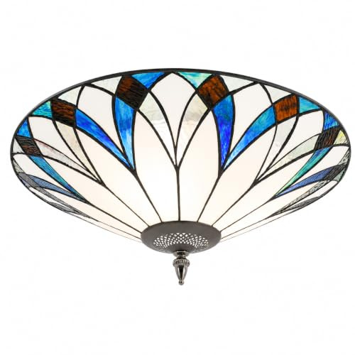Retro Stuntglas Deckenlampe,Tiffany-Stil Deckenleuchte Glas 45cm,3-flammig Deckenlampe Buntglas mit Blumenmuster,E27 Vintage Schlafzimmerlampe Dimmbar,Wohnzimmerleuchte für Dachschrägen & Flur