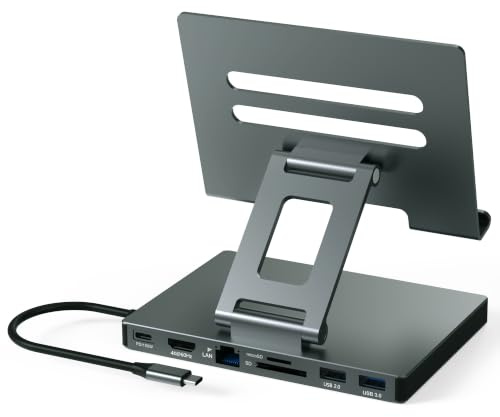 Soporte Hub USB C para iPad Pro, adaptador para iPad Air M5 M3 M4 13 12.9 pulgadas estación de acoplamiento 4K 60Hz HDMI, LAN RJ45 Ethernet, lector de tarjetas SD/TF, puerto USB 3.0, accesorios para