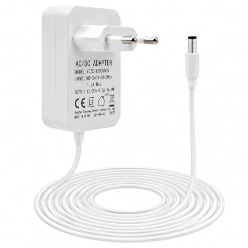 12V 3A Netzteil Ladegerät für AVM FritzBox 7690 7490 7590 7560 7540 7530 | 7510 7430 7390 6690 6490 5590 5530,Steckernetzteil für WLAN Router Telekom Speedport Smart DC 5,5x2,5MM Weiß Kabellänge 1,2M