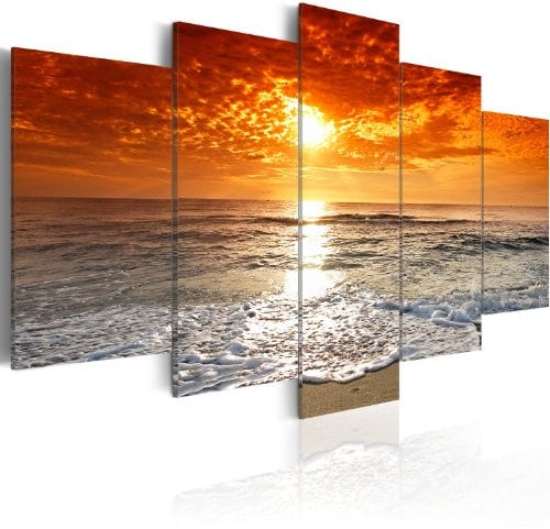 B&D XXL - Tableau décoratif moderne 200x100 cm - Impression sur toile colorée - Décoration murale pour salon et chambre - Paysage mer nature ciel sable plage soleil eau coucher de soleil 051401