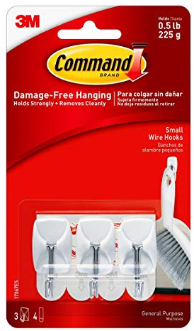 Command Small Wire Hooks-White 3 Hooks & 4 Strips