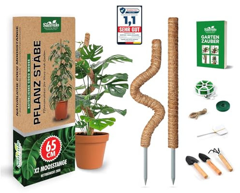 Sanyulo® 2er-Set Moosstab 60 cm Kokos-Rankhilfe Rankstab für kleine & mittelgroße Kletterpflanzen wie Monstera, Philodendron & Efeutute, inkl. Gartenwerkzeug-Set & E-Book. Pflanzenstab Zimmerpflanzen
