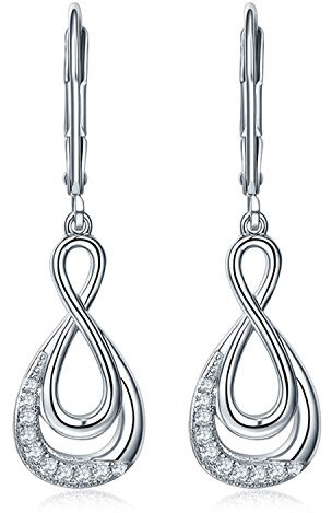 JO WISDOM Damen Hängende Ohrringe Unendlichkeit Infinity Silber 925 mit 3A Zirkonia Kristall Geburtsstein,Schmuck für Frauen
