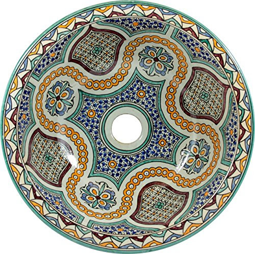 Zanya - Waschbecken aus Marokko - Cerames | Einbauwaschbecken 41 x 17 cm | Rundes Waschbecken für Badezimmer Toiletten Gäste WC