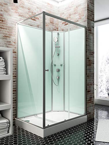 Schulte cabine de douche complète en kit 160 x 90 x 204 cm (bac de douche inclus), alu-argenté, avec porte coulissante, ouverture vers la droite, verre de sécurité porte 5 mm, cabine intégrale
