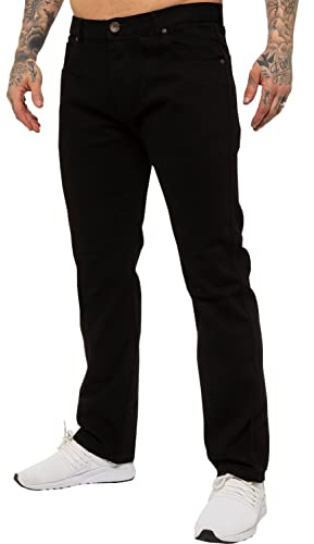 Kruze Herren Straight Leg Basic Jeans Regular Fit Arbeit Denim Hose alle großen Größen, Schwarz , 42W x 29L