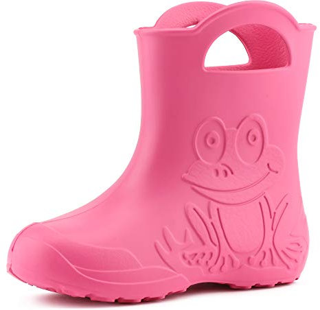 Ladeheid Stivali Bambino e Bambina in Gomma Comodi Stivali Pioggia Bambino con Motivo a Rana LA-CA-01 (Rosa, 22/23 EU)
