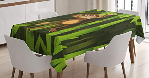 ABAKUHAUS Braun Grün Tischdecke, Wilder Netter AFFE, Für den Inn und Outdoor Bereich geeignet Waschbar Druck Klar Kein Verblassen, 140 x 170 cm, Farngrün und Braun
