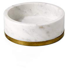 Serene Spaces Living White Marble Bowl with Brass Ring, Decorative Multi-Purpose Bowl- Use as Centerpiece Bowl, Fruit Bowl, Candy Bowl, Measures 2 Tall and 6 Diameter