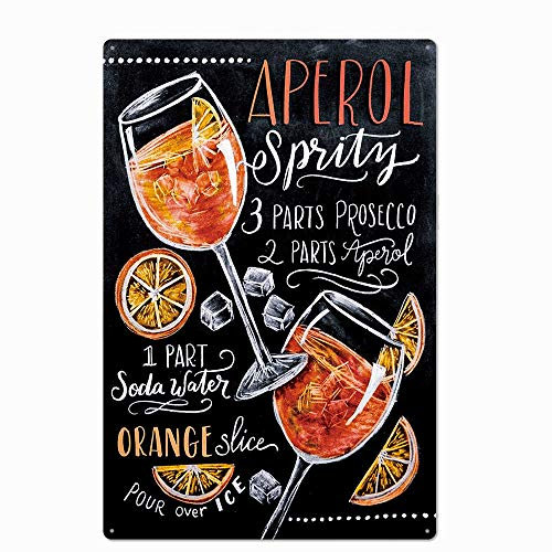 Original Vintage Design Cocktail Rezept Blechschild Blechschild Wandkunst dick Blechschild Druck Poster Wanddekoration Bar Küche Antik 8x12 Inches (20x30 CM ) Aperol