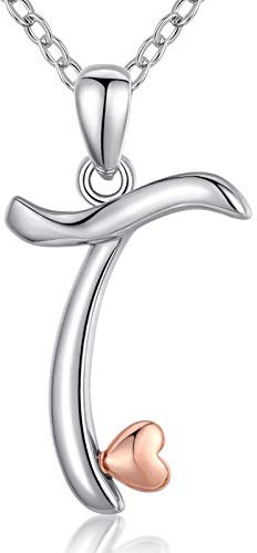 CELESTIA Letter T Pendant Initial Necklace in Sterling Silver Rose Gold Gifts for Women Teenage Girls Birthday