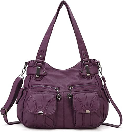FANDARE Grande Borsa Tracolla Spalla Donna Vintage Bauletto Impermeabile Pelle PU per Shopping Viaggio Partito Work Crossbody Bag Viola