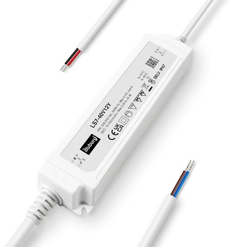 illuburg LED Trafo 12V 40W Wasserdicht IP67 Flackerfrei für LED Strip Lampe LED Netzteil Treiber Power Supply