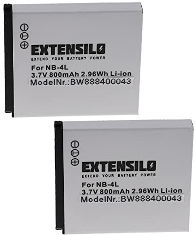 EXTENSILO 2X Akku kompatibel mit Canon Digital Ixus 110 is | 115 HS, 117 HS, 120 IS, 230HS, 130, 220HS Kamera (800 mAh, 3,7 V, Li-Ion)