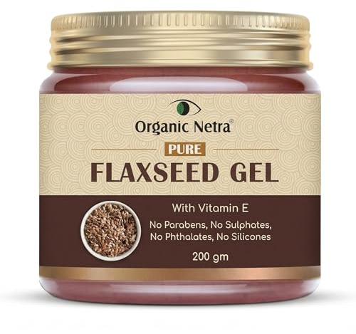 Organic Netra Pure Flaxseed Gel With Vitamin E For Hair & Skin, Strengthens & Nourishes Hair & Skin Health, Safe & Mild for All Skin Type, Reduces Fine Lines & Wrinkles, 200 Gm