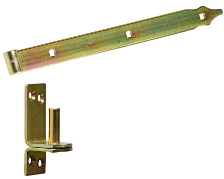 BRESKO Ladenband mit Kloben Set gelb verzinkt 30-80 cm Torband Türband Scharnier Tor Gartentor (400x35 mm - Ø13 mm)