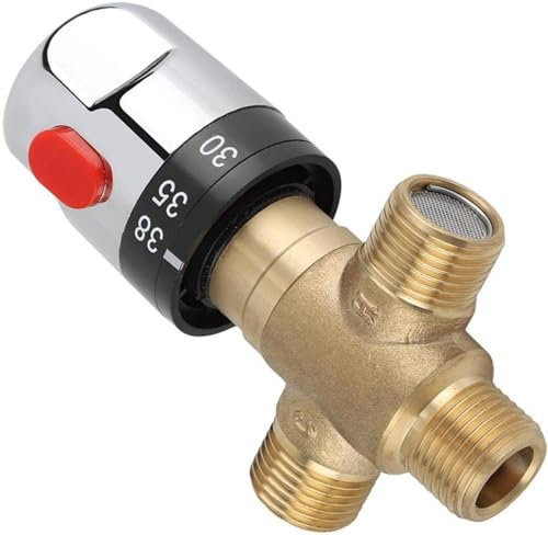 VOBOR Thermostatic Mixing Valve, Brass Thermostatic Mixing Valve 1/2 in Water Temperature Pipe Basin Thermostat Control for Bathroom washroom Kitchen wash