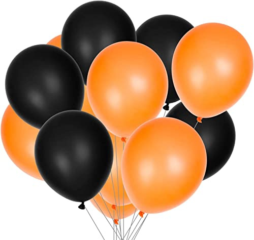 SHATCHI Assorted 12Inch Orange and Black Plain Helium Latex Balloons for Birthday Party Decorations Halloween Celebrations Pack of 15/30/60