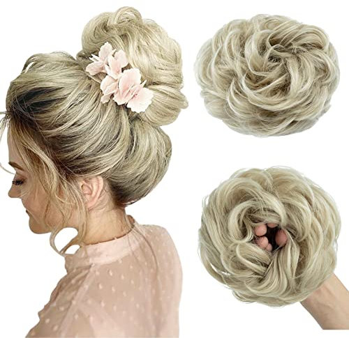 Rich Choices Haarteil Echthaar mit Gummiband, VOLUMINÖS Dutt Haarteil, Haargummi mit Haarn, Haarteil Gutt, Hair Bun, 55g Aschblonde Bleichblond