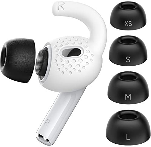 Gcioii 4 paia di gommini in memory foam e ganci per le orecchie, accessori compatibile con Apple AirPods Pro 2 di seconda generazione (XS/S/M/L, ganci bianchi)