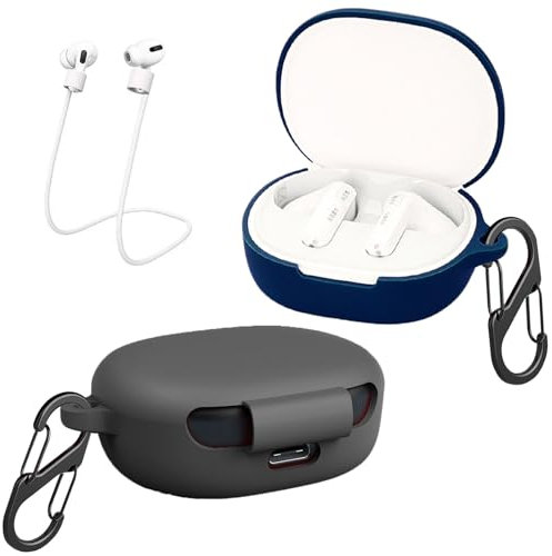 easyBee Confezione da 2 custodie compatibili con Xiaomi Redmi Buds 4 Lite, con 2 moschettoni, 2 cinghie anti-perdita, custodia in silicone liquido, antiurto, custodia per cuffie Bluetooth, colore nero