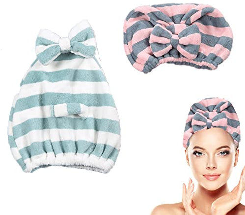 Große Mikrofaser-Handtuchkappe, schnell trocknendes Handtuch für Haare, ultraweich, super saugfähig, Haartrocknung, Turban, Haartrockentücher für Frauen, schnell trocknend (2 Stück)